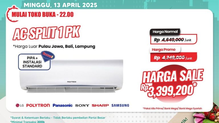 Transmart Full Day Sale: AC 1 PK Cuma Rp 3 Jutaan, Diskon Menggiurkan Sampai Habis Malam Ini Transmart Full Day Sale: AC 1 PK Cuma Rp 3 Jutaan, Diskon Menggiurkan Sampai Habis Malam Ini