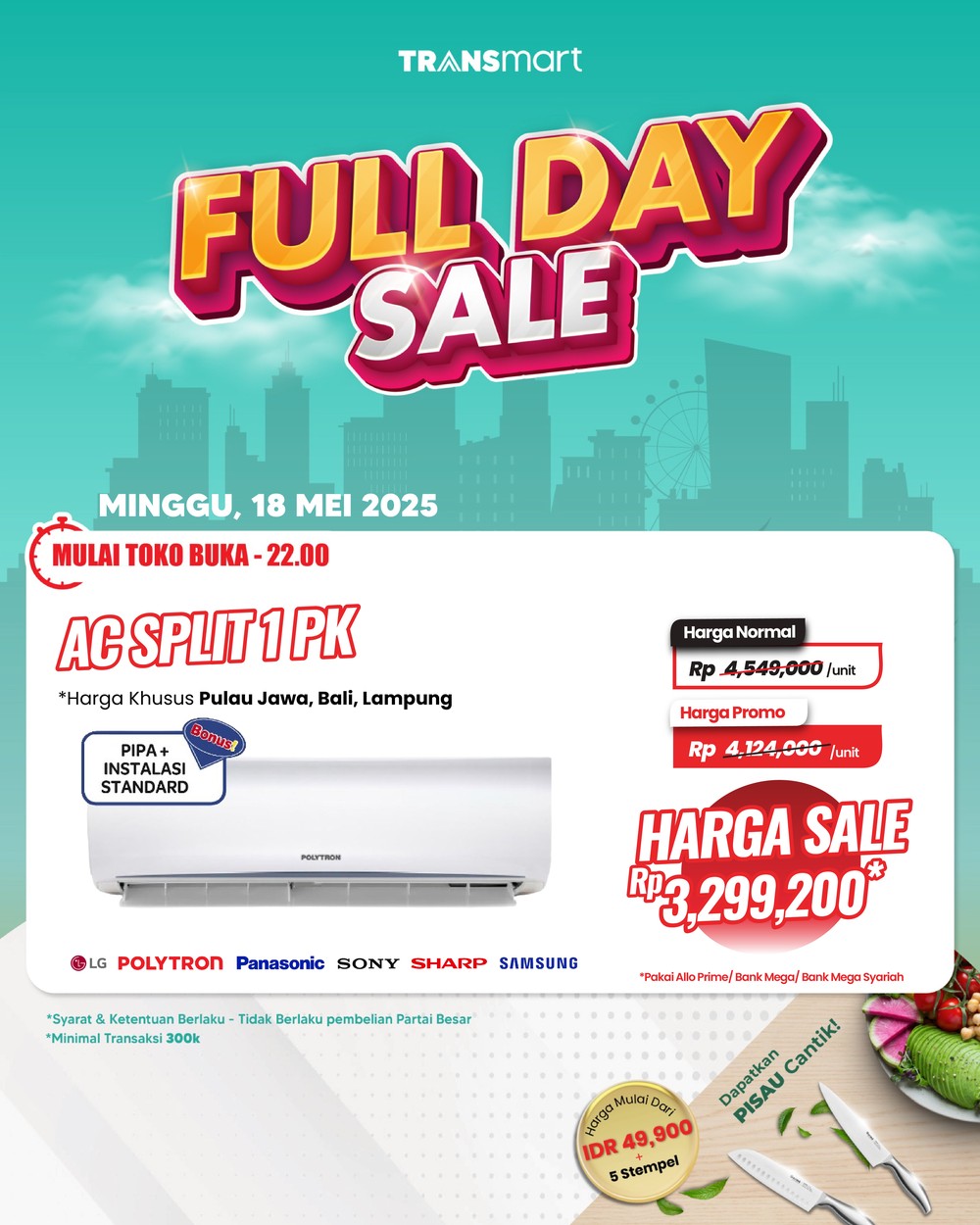 Transmart Gelar Full Day Sale, AC Split 1 PK Diskon Jutaan Rupiah