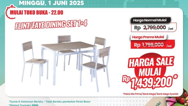 Transmart Full Day Sale: Diskon Fantastis Set Meja Makan hingga Rp1,3 Juta